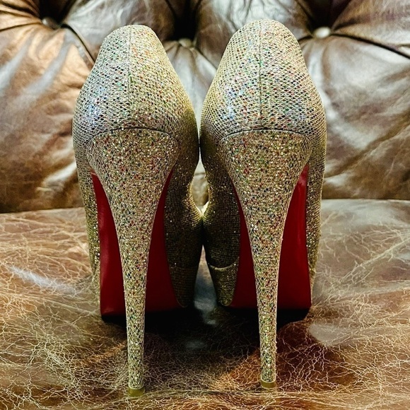 Christian Louboutin “Lady Peep” peep toe pumps 150mm glitter wrap leather EU39 - Picture 4 of 14